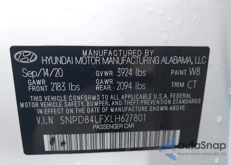 2020 Hyundai Elantra Sel из США, поврежденный, VIN 5NPD84LFXLH627801